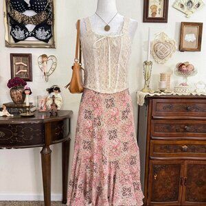 Y2k girly grunge dainty fairy boho pink paisley midi skirt